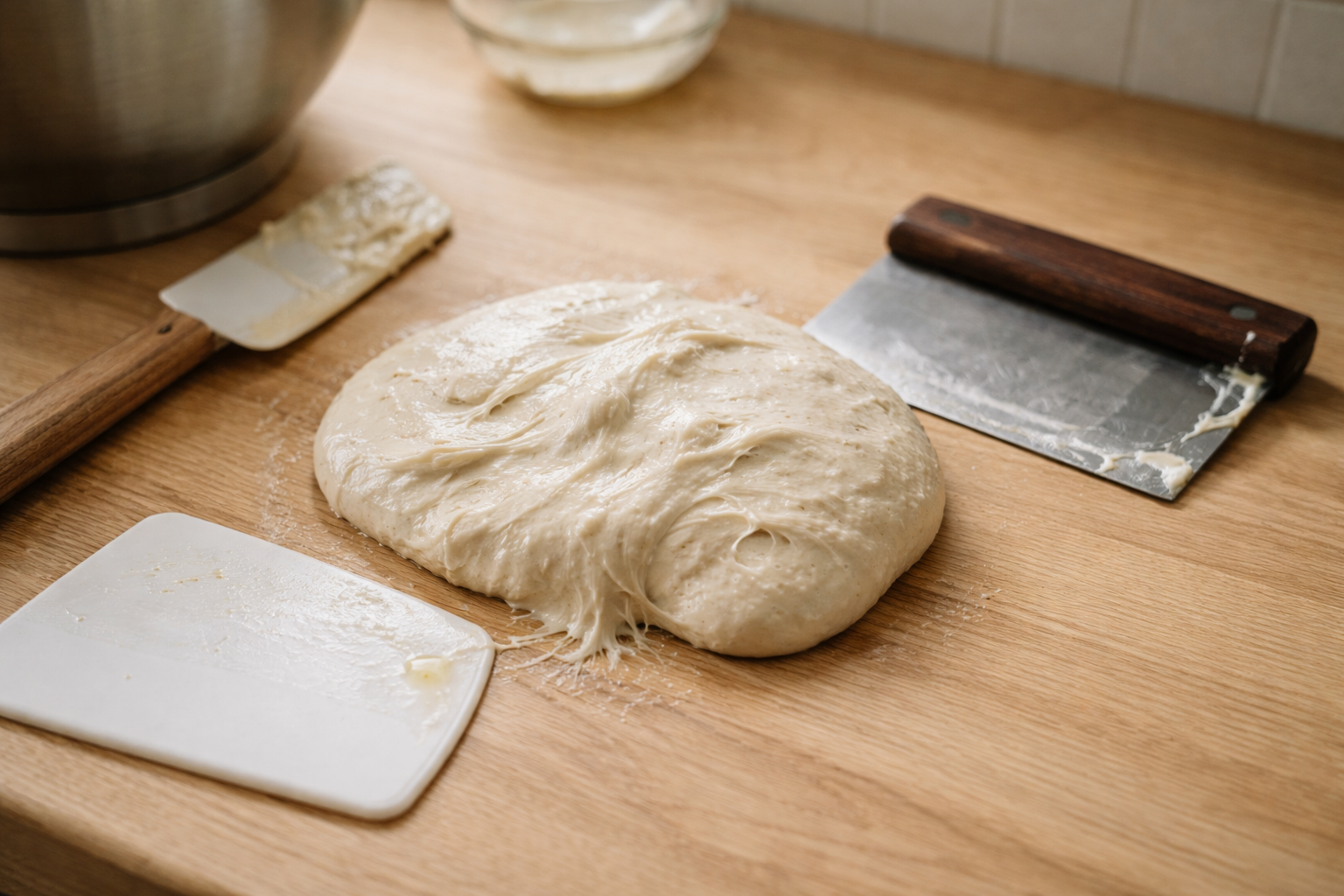 Dejskraber, dejkort og bænkkniv: det lille sæt der tæmmer klistret dej