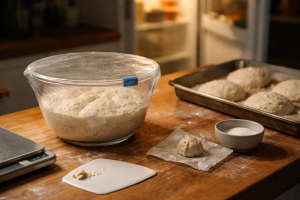 Friskbagte boller uden vækkeur: min sikre koldhævede grunddej (med gærskema og redningsplan)