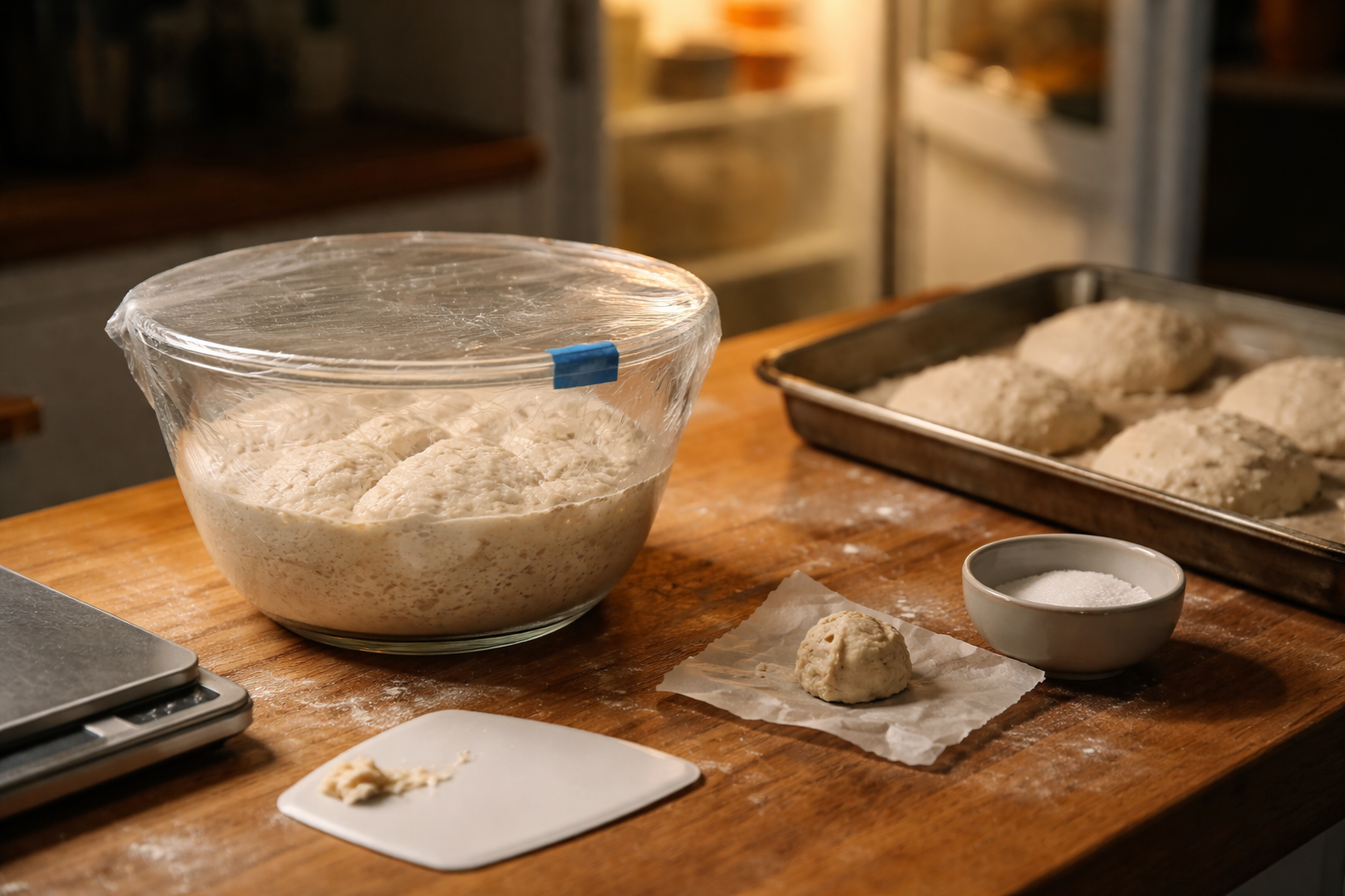 Friskbagte boller uden vækkeur: min sikre koldhævede grunddej (med gærskema og redningsplan)