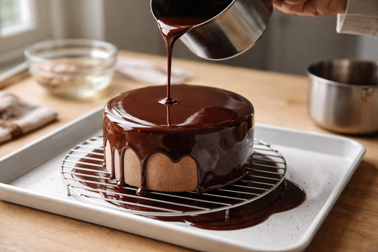 Jeg lærte først mirror glaze at kende, da min kage lignede et regnslag