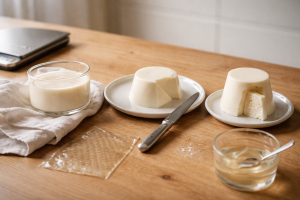 Panna cotta med ro på fra flydende suppe til blød skæreske