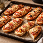 Pizza baguettes - sprøde baguettes med pizzafyld uden tør kant