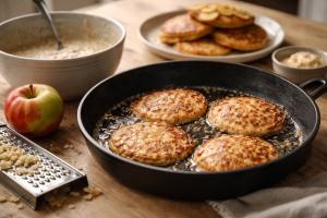 Æblepandekager med revet æble - saftige pandekager med sprøde kanter
