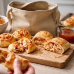 Indbagte pizzastykker og pizzasnegle til madpakken med saftigt fyld
