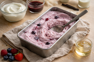 Yoghurtis uden ismaskine: cremet is med bær og færre iskrystaller