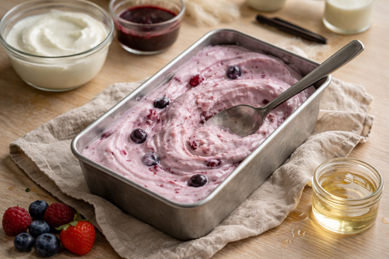 Yoghurtis uden ismaskine: cremet is med bær og færre iskrystaller